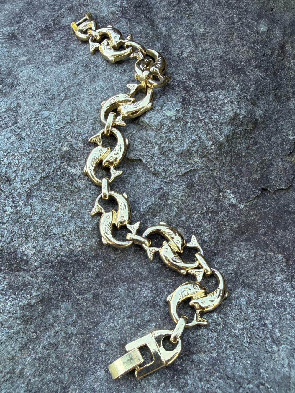 Vintage Gold Dolphin Link Bracelet